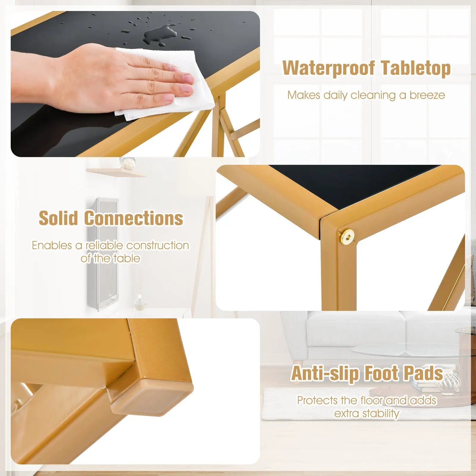 31.5 Inch Golden Heavy-duty Metal Frame Entryway Table with Foot Pads-Black by DirectDeals