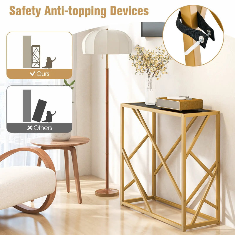 31.5 Inch Golden Heavy-duty Metal Frame Entryway Table with Foot Pads-Black by DirectDeals