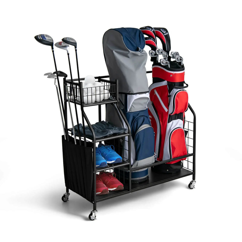 Double Golf Bag Organizer with Lockable Universal Wheels by DirectDeals