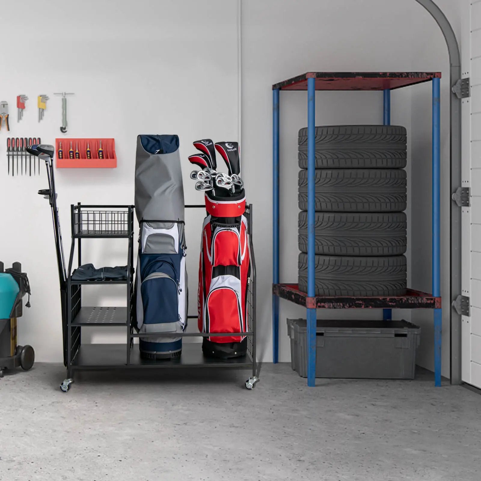 Double Golf Bag Organizer with Lockable Universal Wheels by DirectDeals