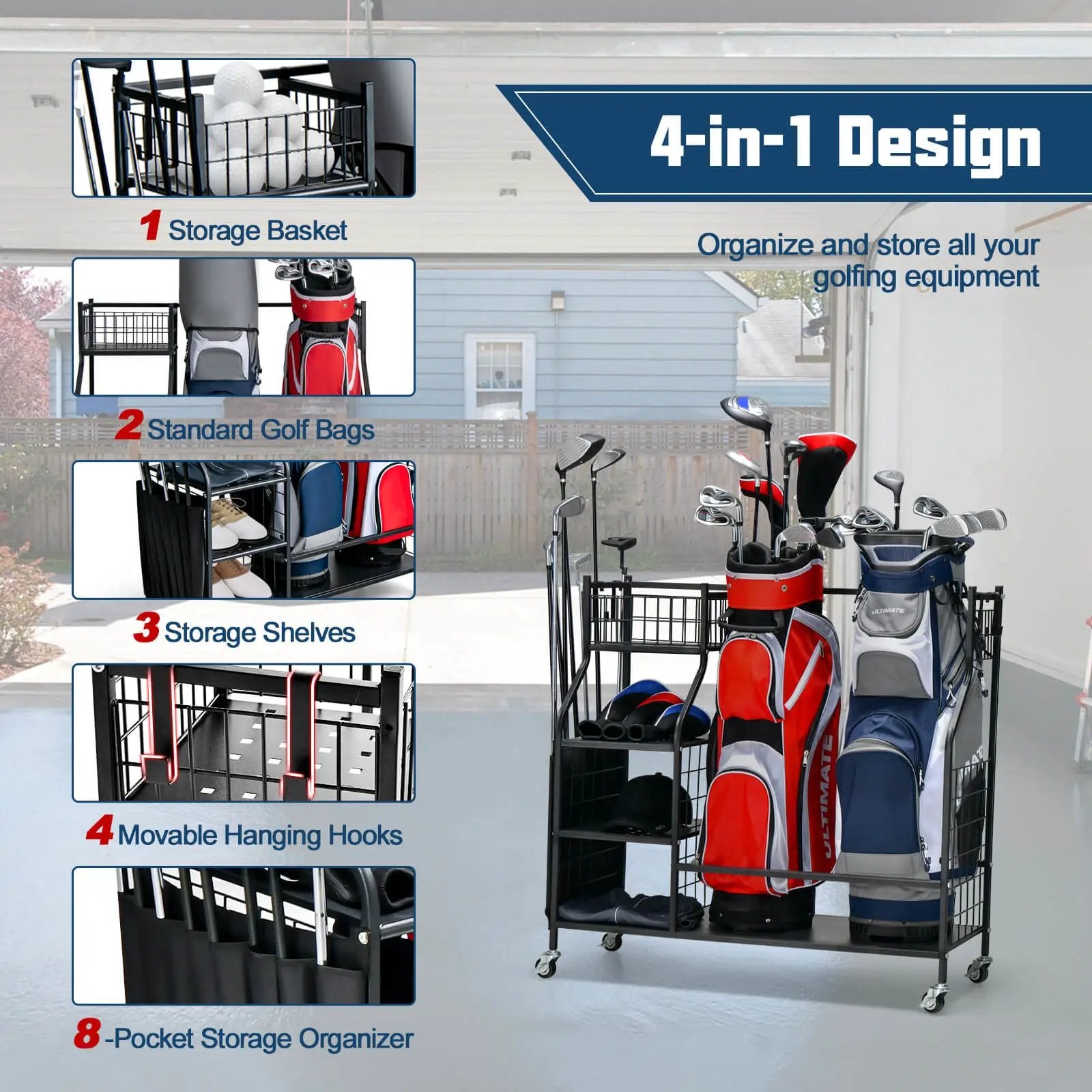 Double Golf Bag Organizer with Lockable Universal Wheels by DirectDeals