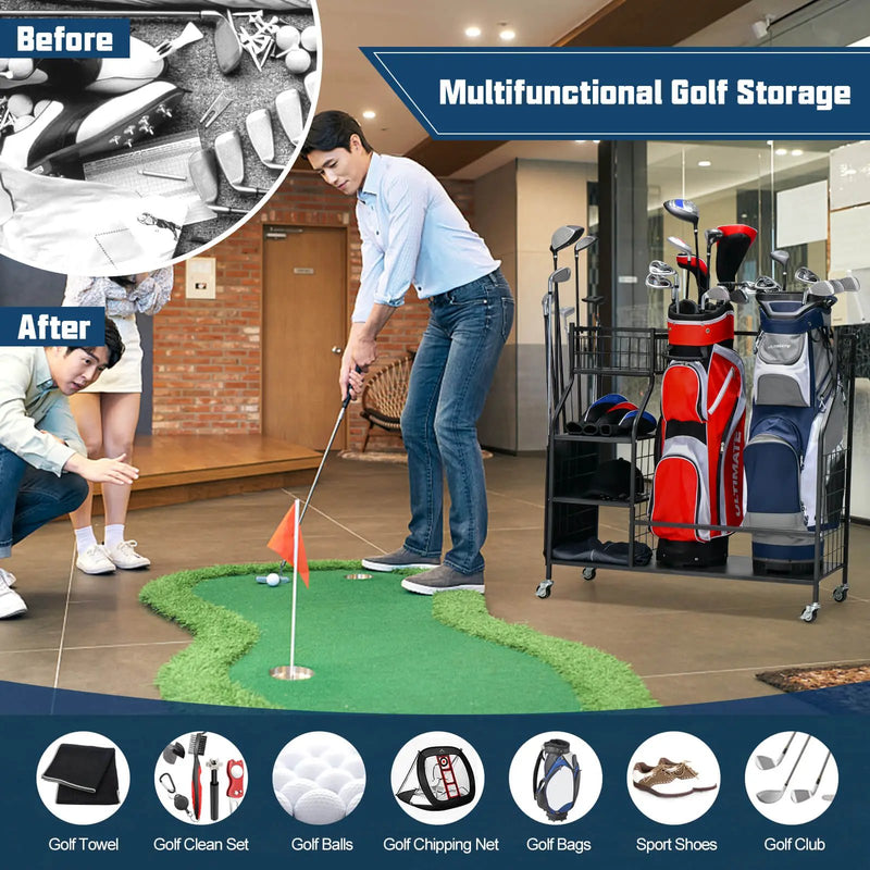 Double Golf Bag Organizer with Lockable Universal Wheels by DirectDeals