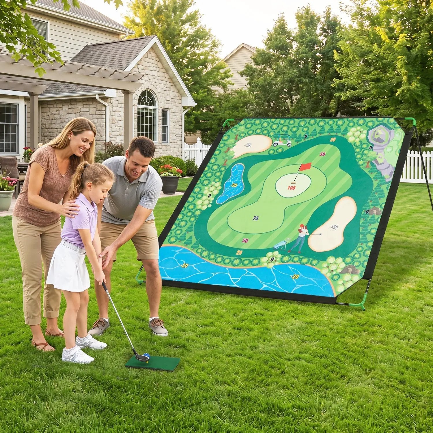 Golf Chipping Practice Net 71x71 Inch with Clubs and Balls by DirectDeals