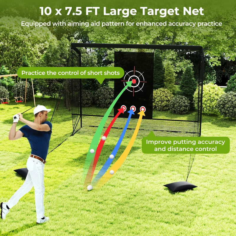 Golf Practice Hitting Net Golf Cage with Dual Side Barriers Target Cloth Metal Frame by DirectDeals