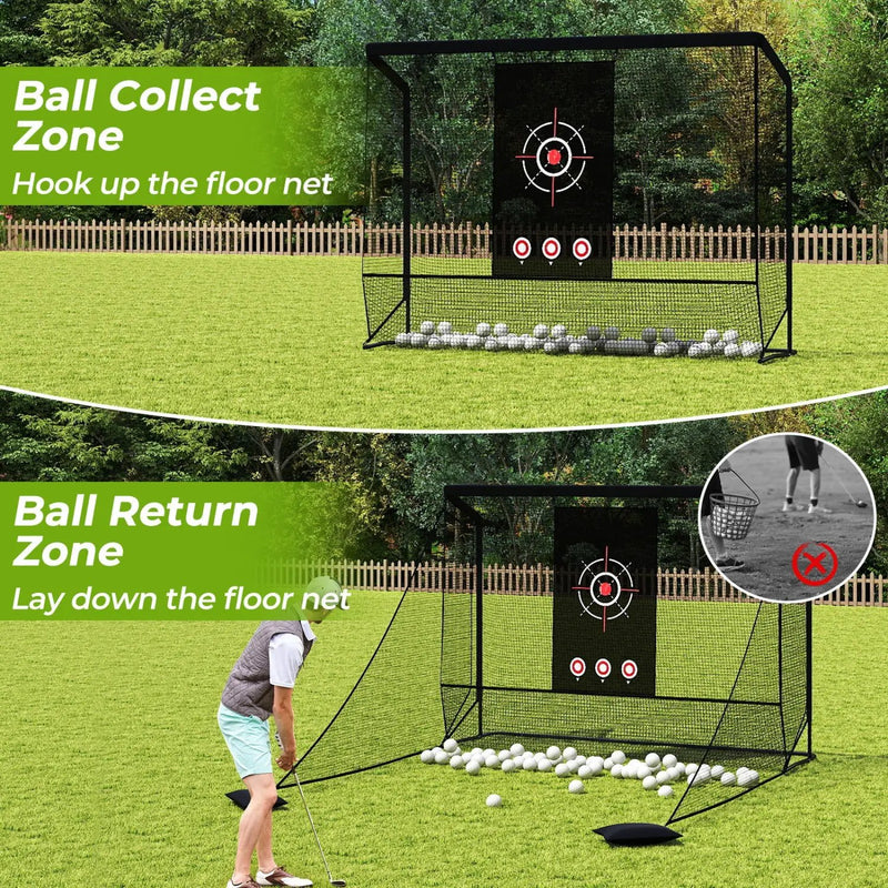 Golf Practice Hitting Net Golf Cage with Dual Side Barriers Target Cloth Metal Frame by DirectDeals