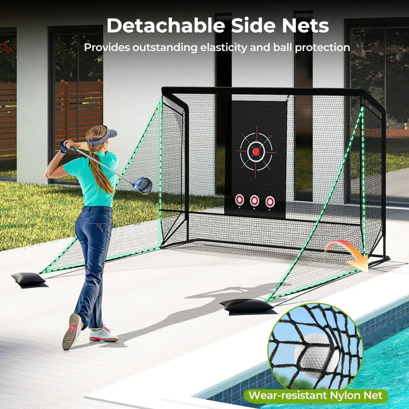 Golf Practice Hitting Net Golf Cage with Dual Side Barriers Target Cloth Metal Frame by DirectDeals