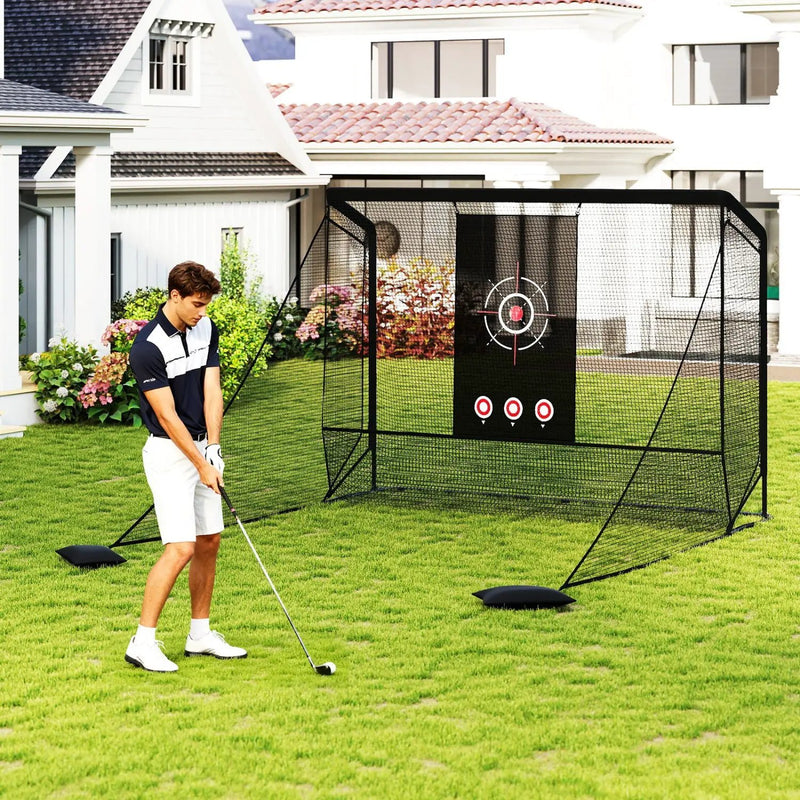 Golf Practice Hitting Net Golf Cage with Dual Side Barriers Target Cloth Metal Frame by DirectDeals