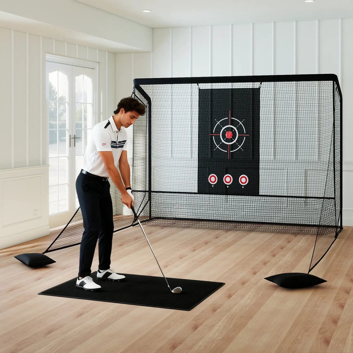 Golf Practice Hitting Net Golf Cage with Dual Side Barriers Target Cloth Metal Frame by DirectDeals