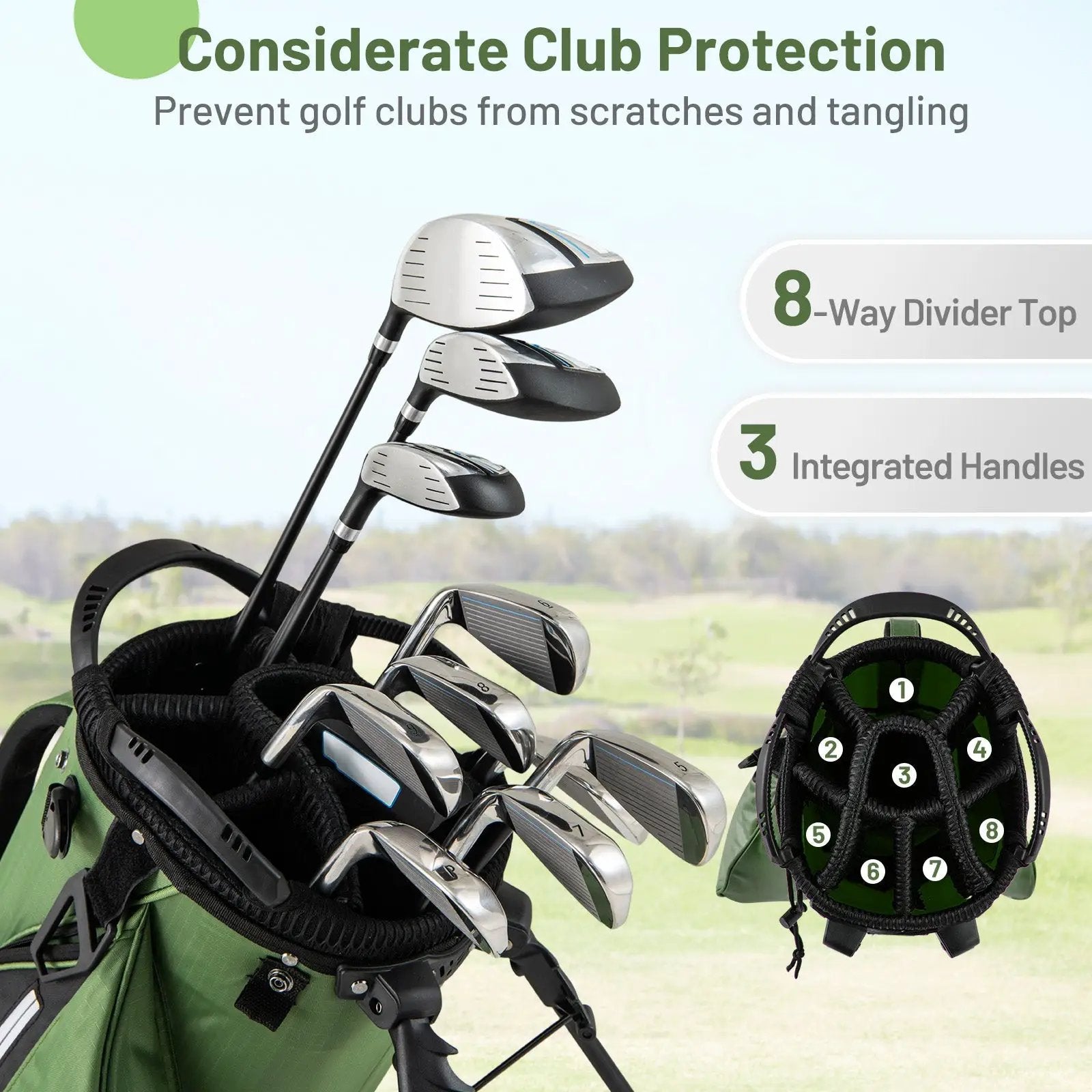 Golf Stand Bag Lightweight Golf Bag with 8 Way Top Dividers and 5 Zippered Pockets by DirectDeals