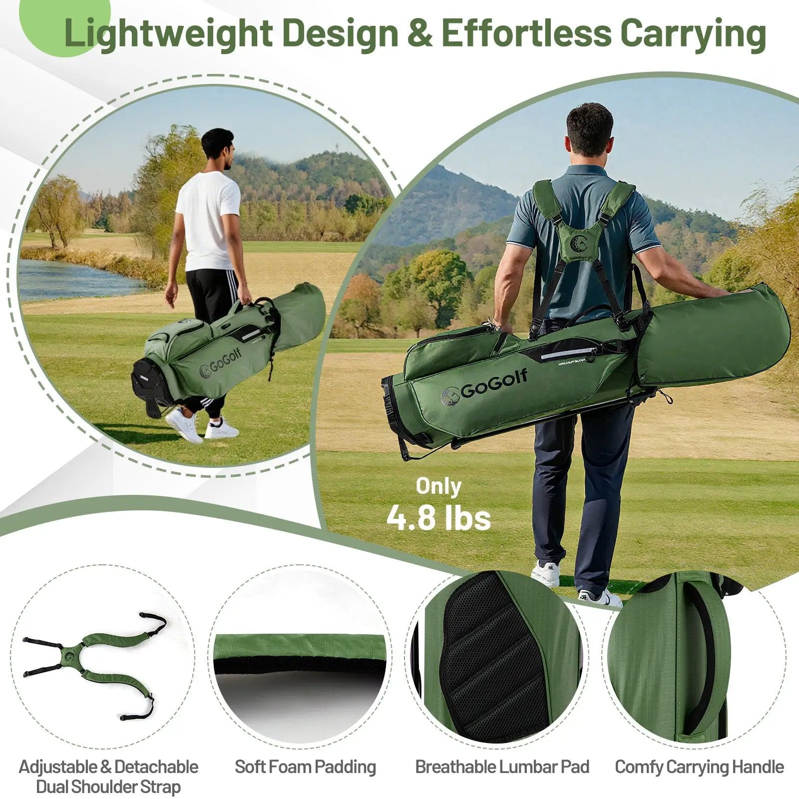 Golf Stand Bag Lightweight Golf Bag with 8 Way Top Dividers and 5 Zippered Pockets by DirectDeals