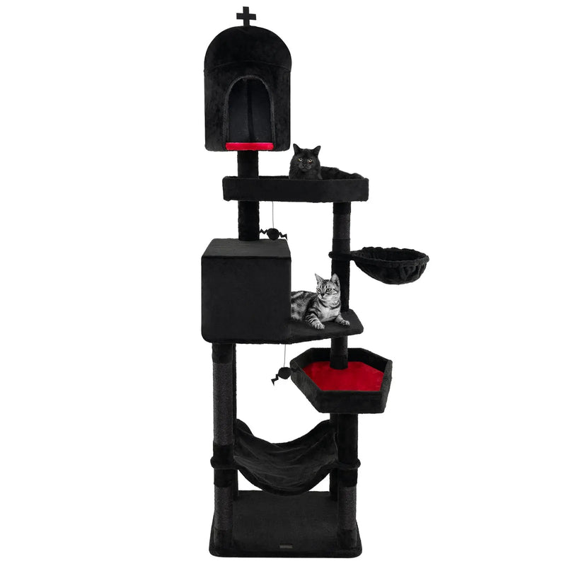 Gothic Cat Tree with 2 Cat Condos and Coffin Bed for Indoor Cats-Black by DirectDeals