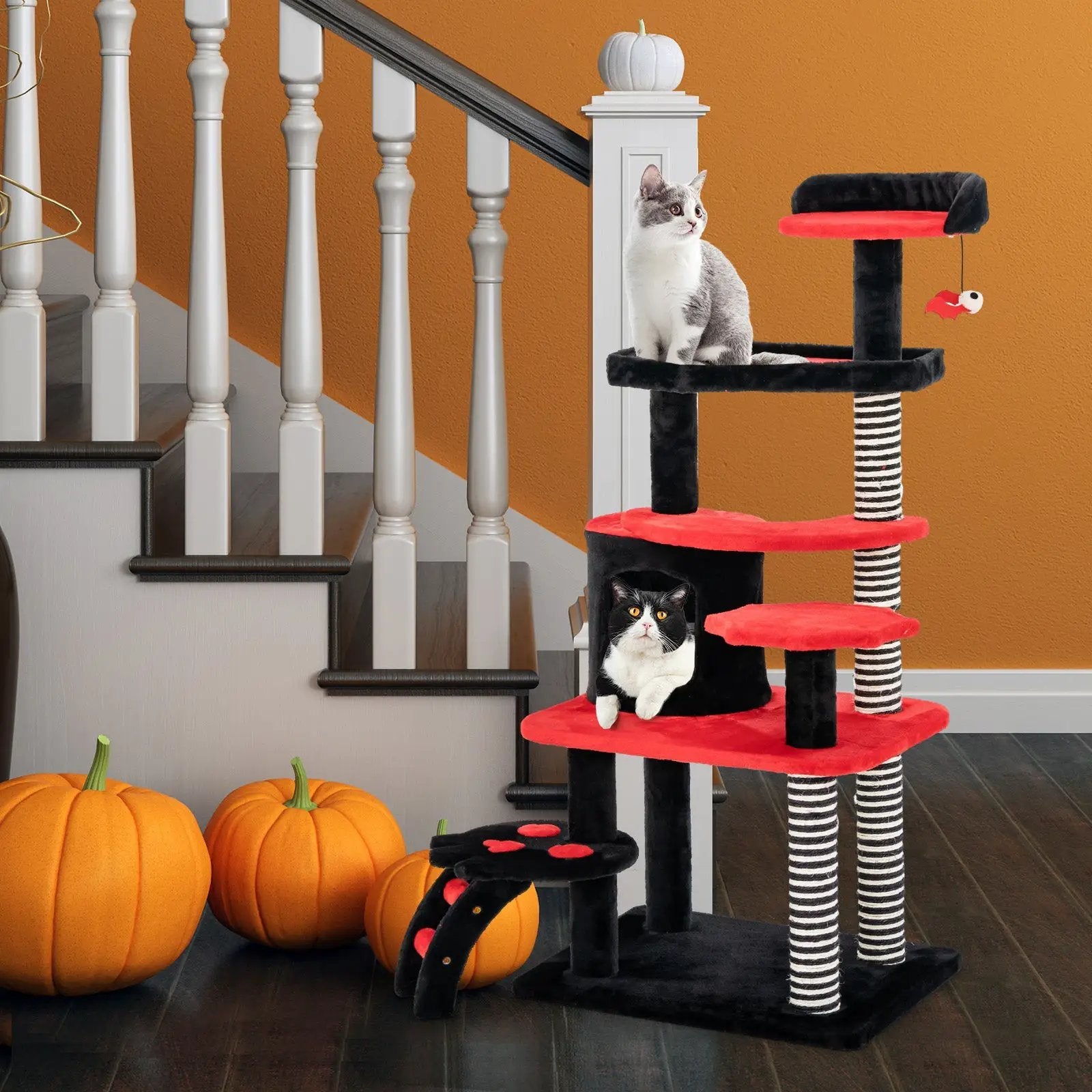Gothic Cat Tree with Cat Bed Cat Condo and Sisal Scratching Post-Black & Red by DirectDeals