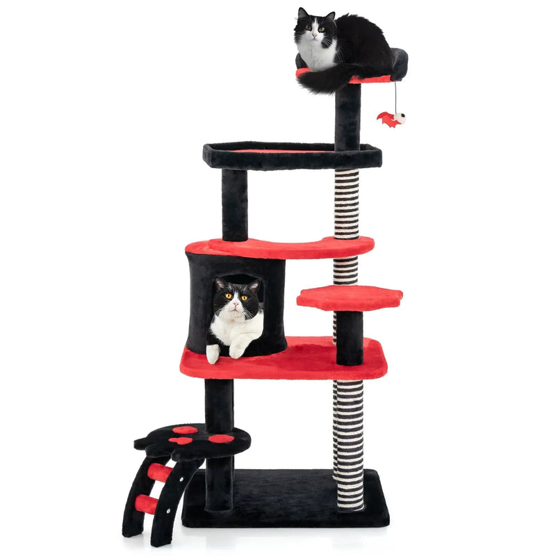 Gothic Cat Tree with Cat Bed Cat Condo and Sisal Scratching Post-Black & Red by DirectDeals