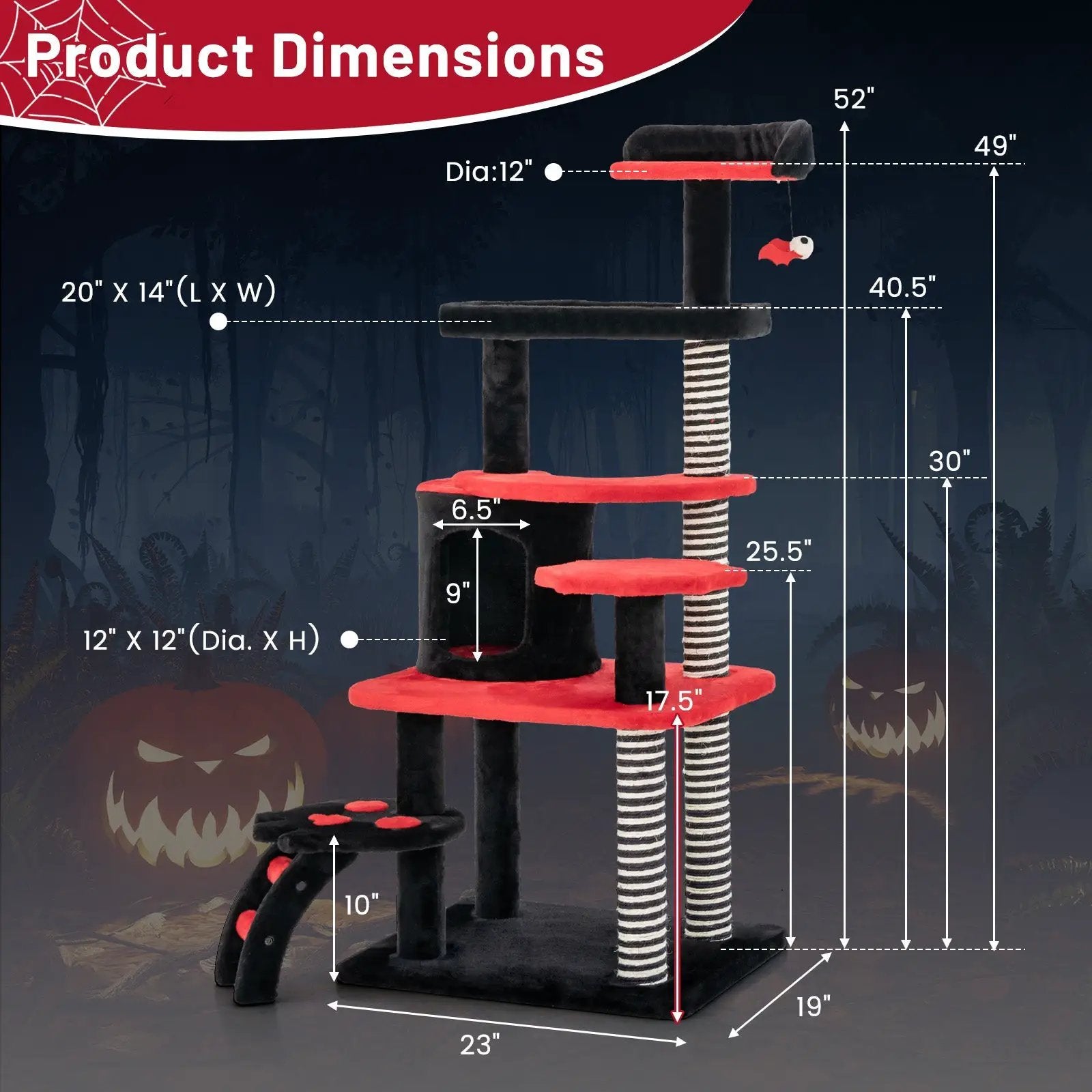 Gothic Cat Tree with Cat Bed Cat Condo and Sisal Scratching Post-Black & Red by DirectDeals