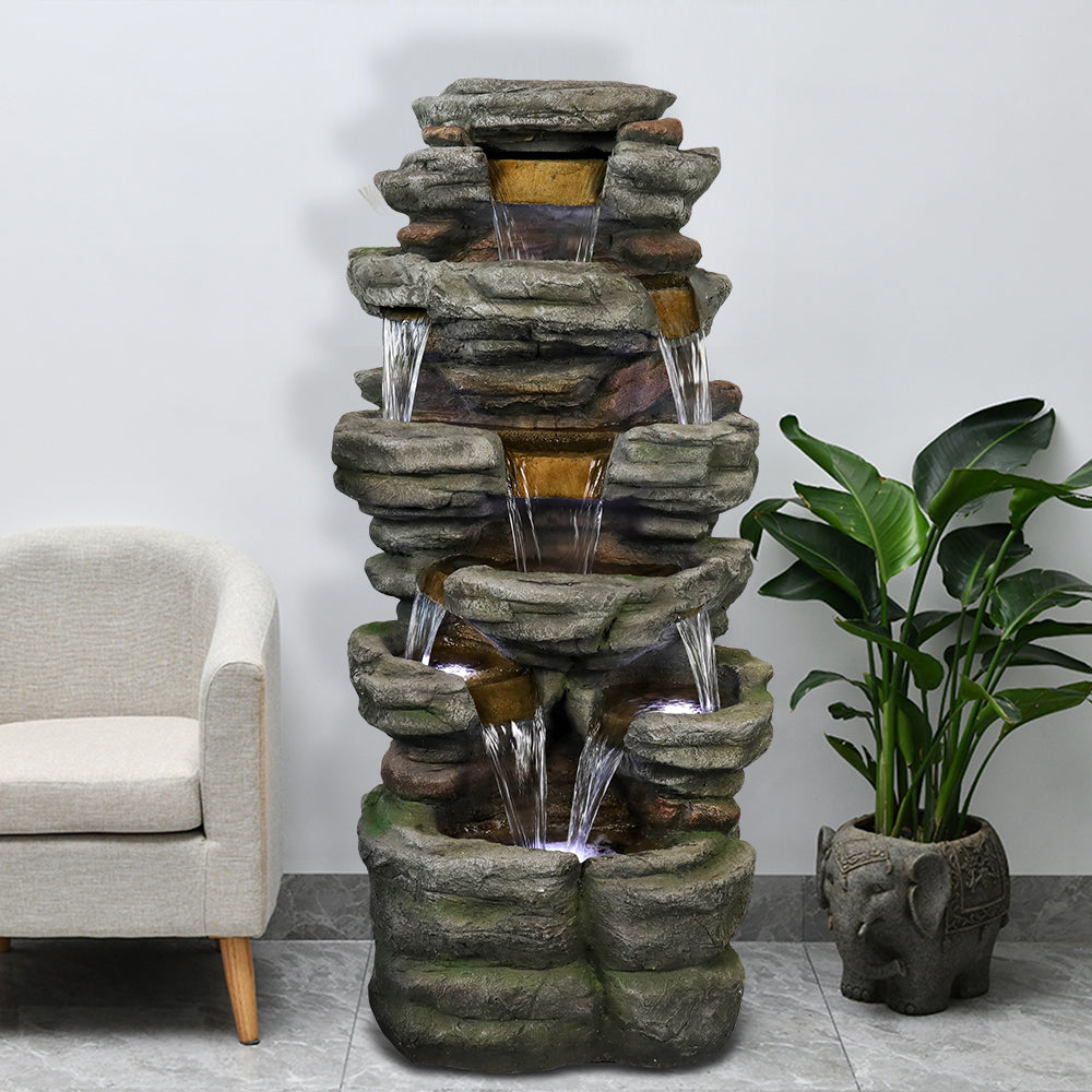 Resin Stepped Shale Outdoor Rock Fountain with Warm LED, photo 2 of 7