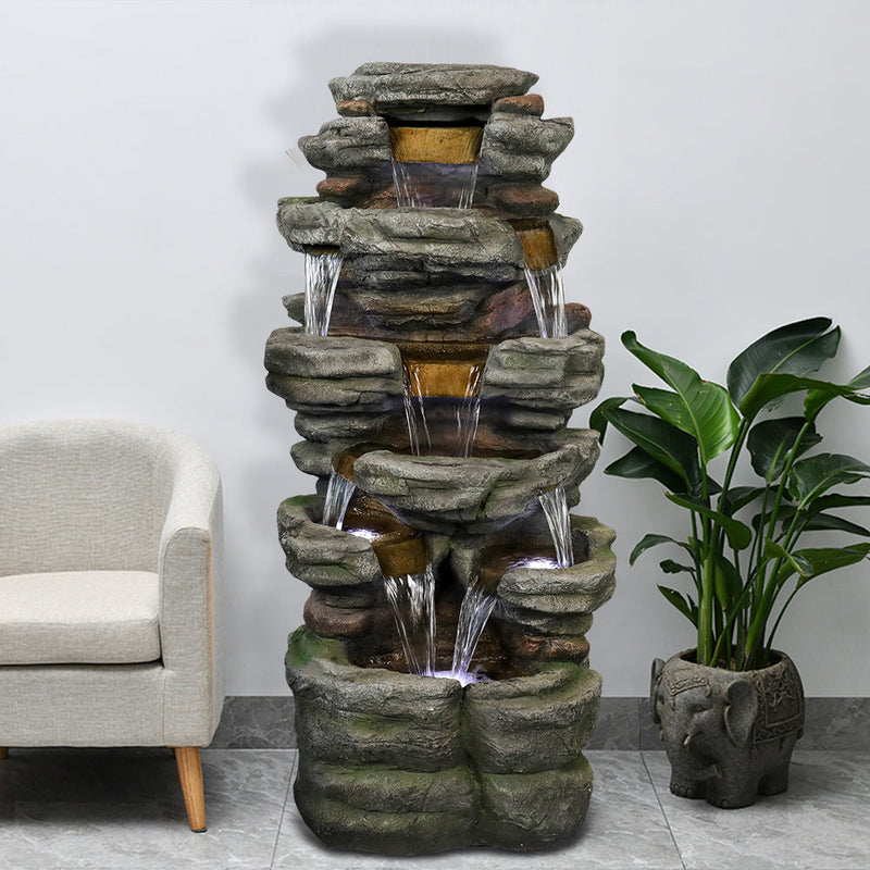 Resin Stepped Shale Outdoor Rock Fountain with Warm LED, photo 2 of 7