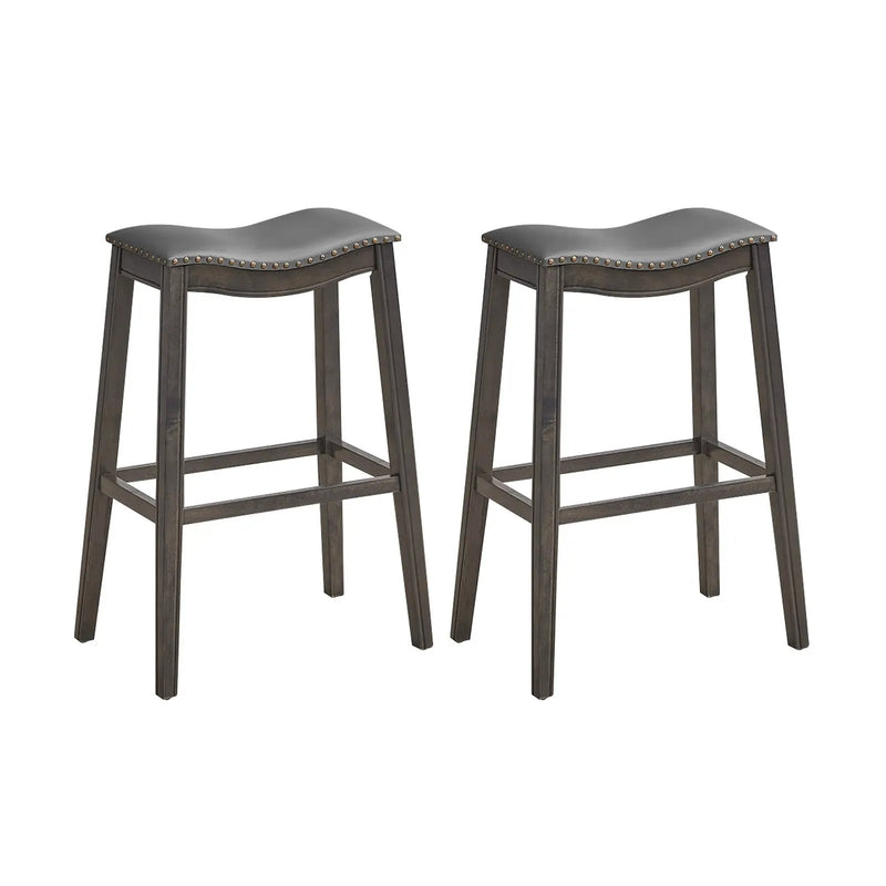 29 Inch Set of 2 Backless Wood Nailhead Barstools with PVC Leather Seat by DirectDeals