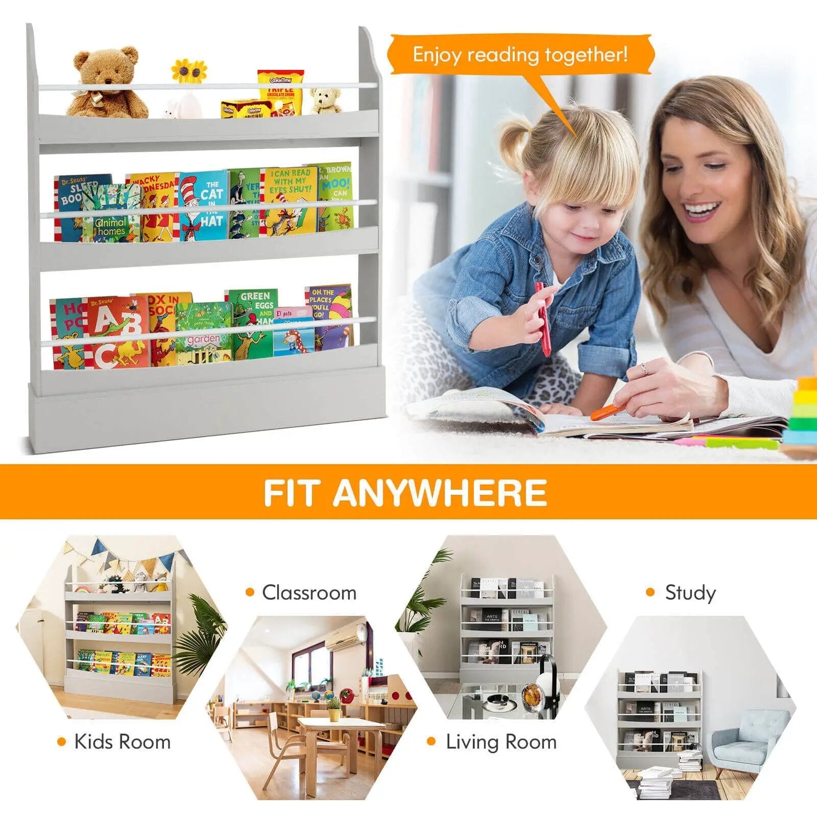3-Tier Bookshelf with 2 Anti-Tipping Kits for Books and Magazines by DirectDeals