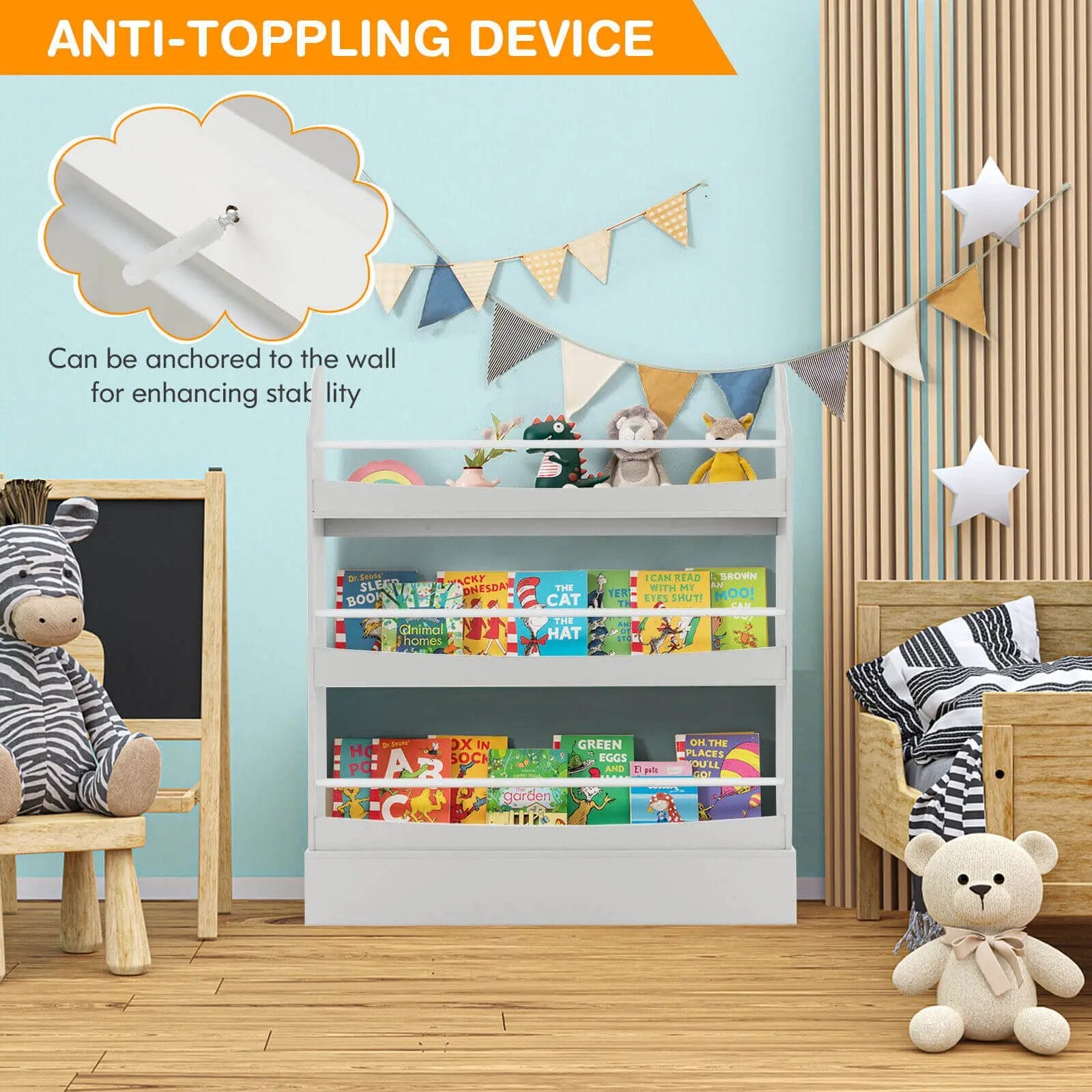 3-Tier Bookshelf with 2 Anti-Tipping Kits for Books and Magazines by DirectDeals