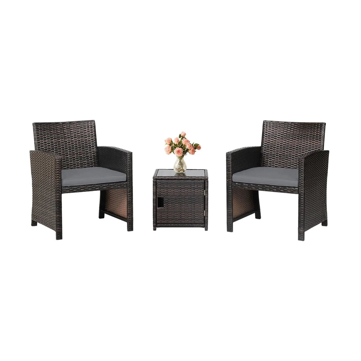 3 Pieces Patio Wicker Furniture Set with Storage Table and Protective Cover, photo 9 of 11