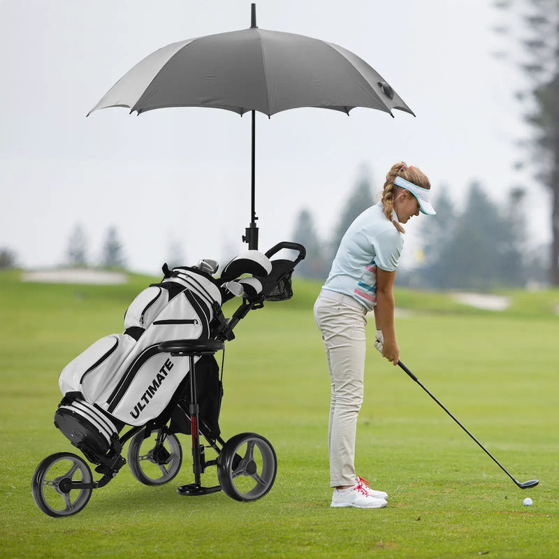 3 Wheels Folding Golf Push Cart with Seat Scoreboard and Adjustable Handle by DirectDeals