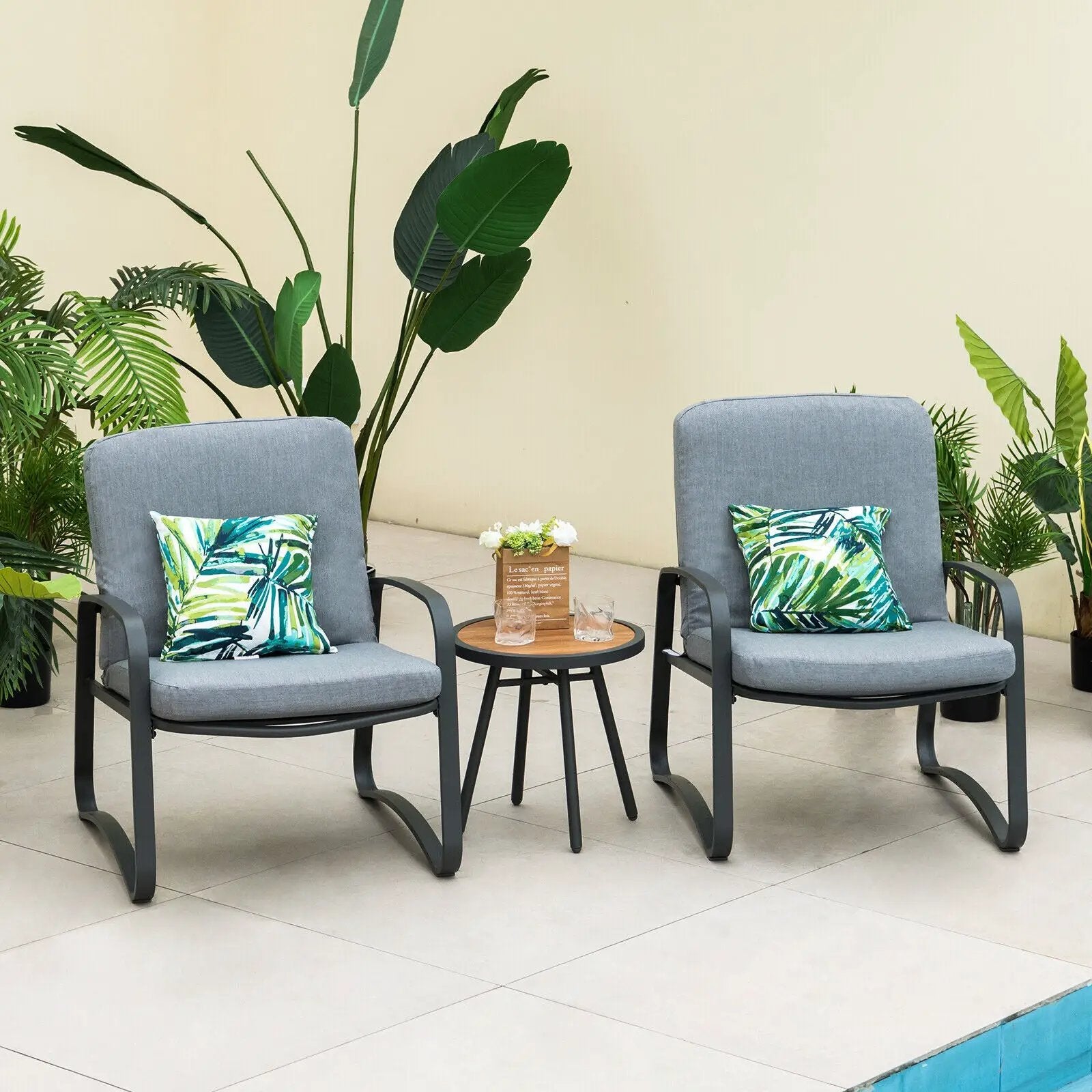 3 Pieces Patio Bistro Conversation Set with Waterproof DPC Tabletop by DirectDeals