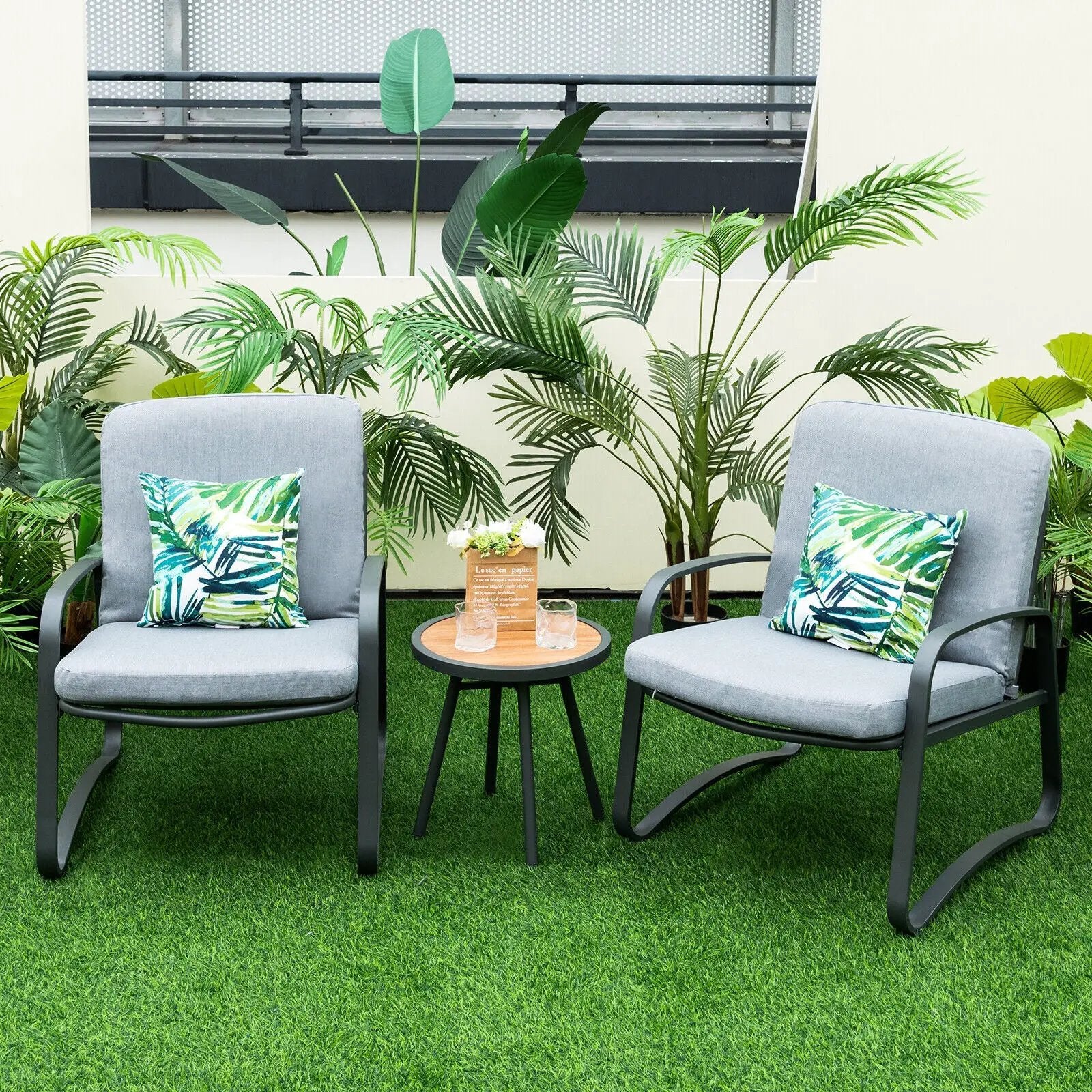 3 Pieces Patio Bistro Conversation Set with Waterproof DPC Tabletop by DirectDeals