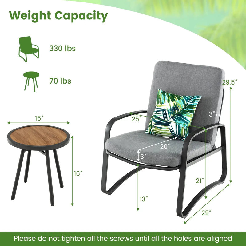 3 Pieces Patio Bistro Conversation Set with Waterproof DPC Tabletop by DirectDeals