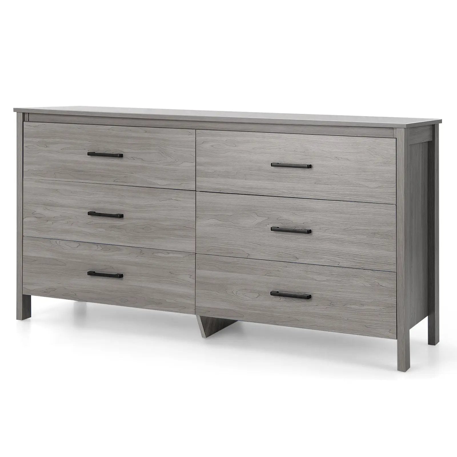 6-Drawer Wide Dresser Chest with Center Support and Anti-tip Kit-Gray by DirectDeals