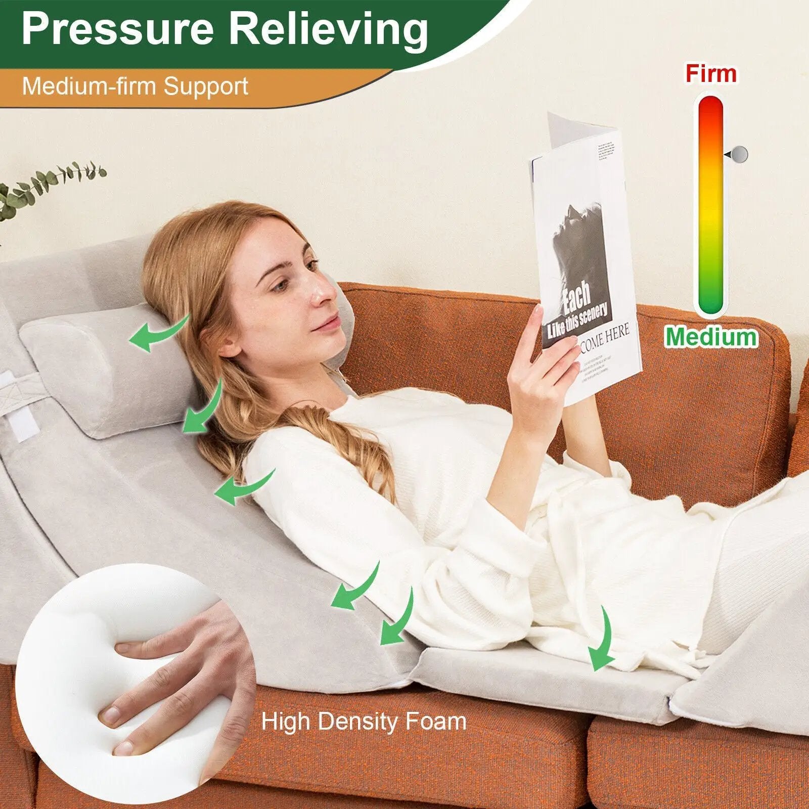 6 Pieces Bed Wedge Pillow Set for Neck Back and Leg Pain Relief-Gray by DirectDeals
