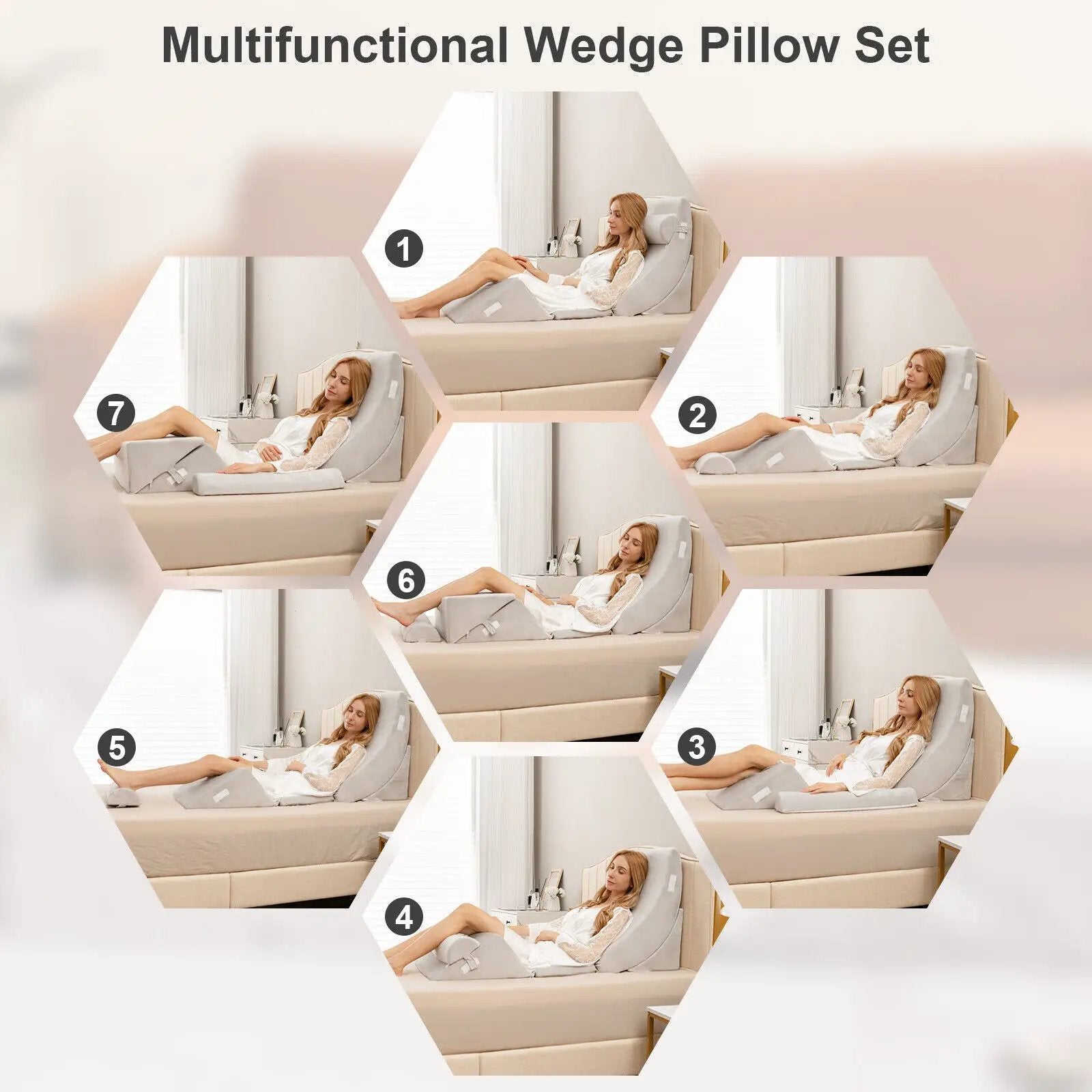 6 Pieces Bed Wedge Pillow Set for Neck Back and Leg Pain Relief-Gray by DirectDeals