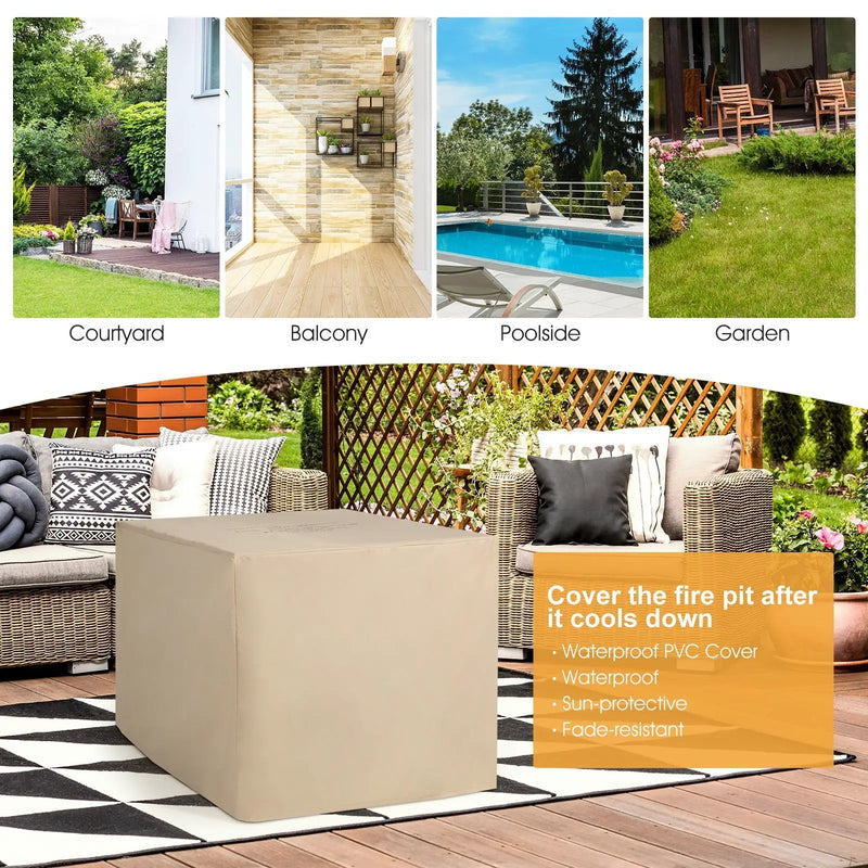 9 Pieces Outdoor Wicker Sectional with 35 Inch Gas Fire Pit Table by DirectDeals