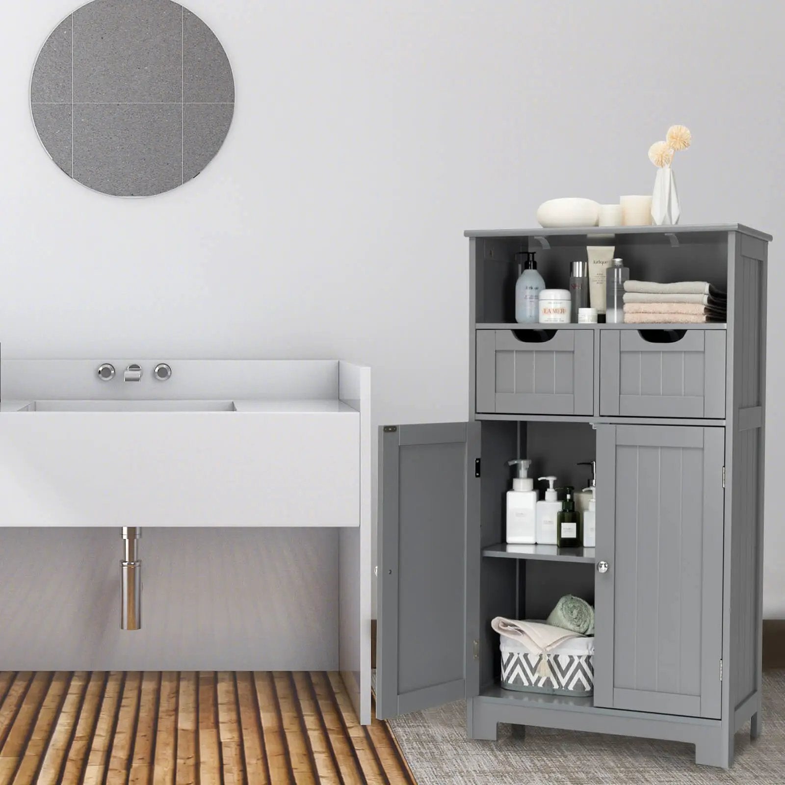 Bathroom Wooden Side Cabinet with 2 Drawers and 2 Doors by DirectDeals