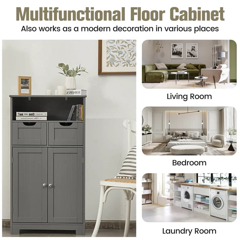 Bathroom Wooden Side Cabinet with 2 Drawers and 2 Doors by DirectDeals