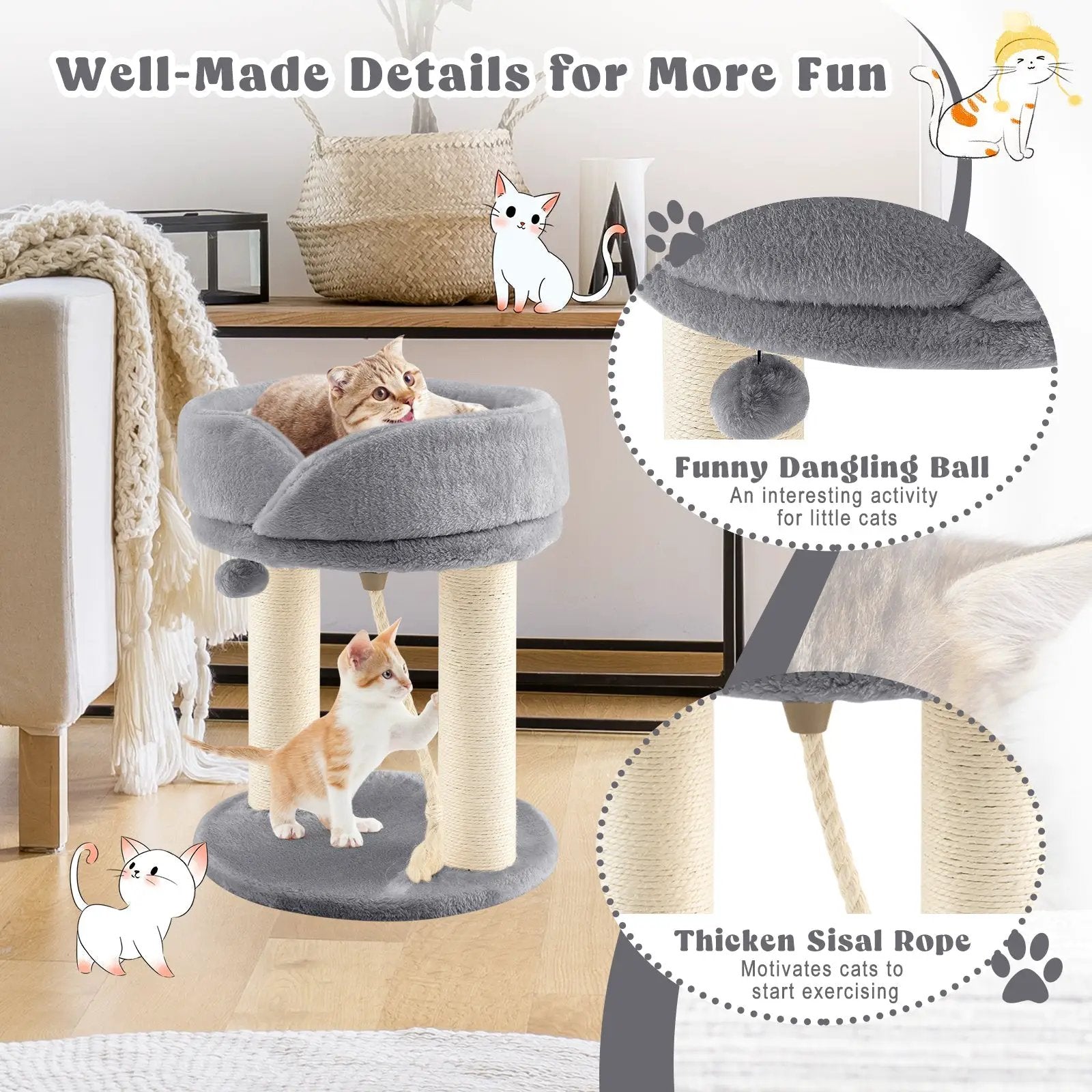 Cat Climbing Tree with Plush Perchs and Scratching Post by DirectDeals
