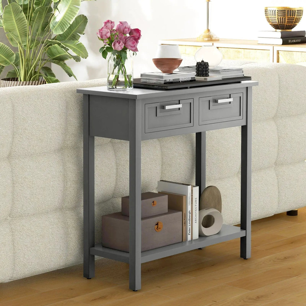 Narrow Console Table with Drawers and Open Storage Shelf, photo 16 of 24