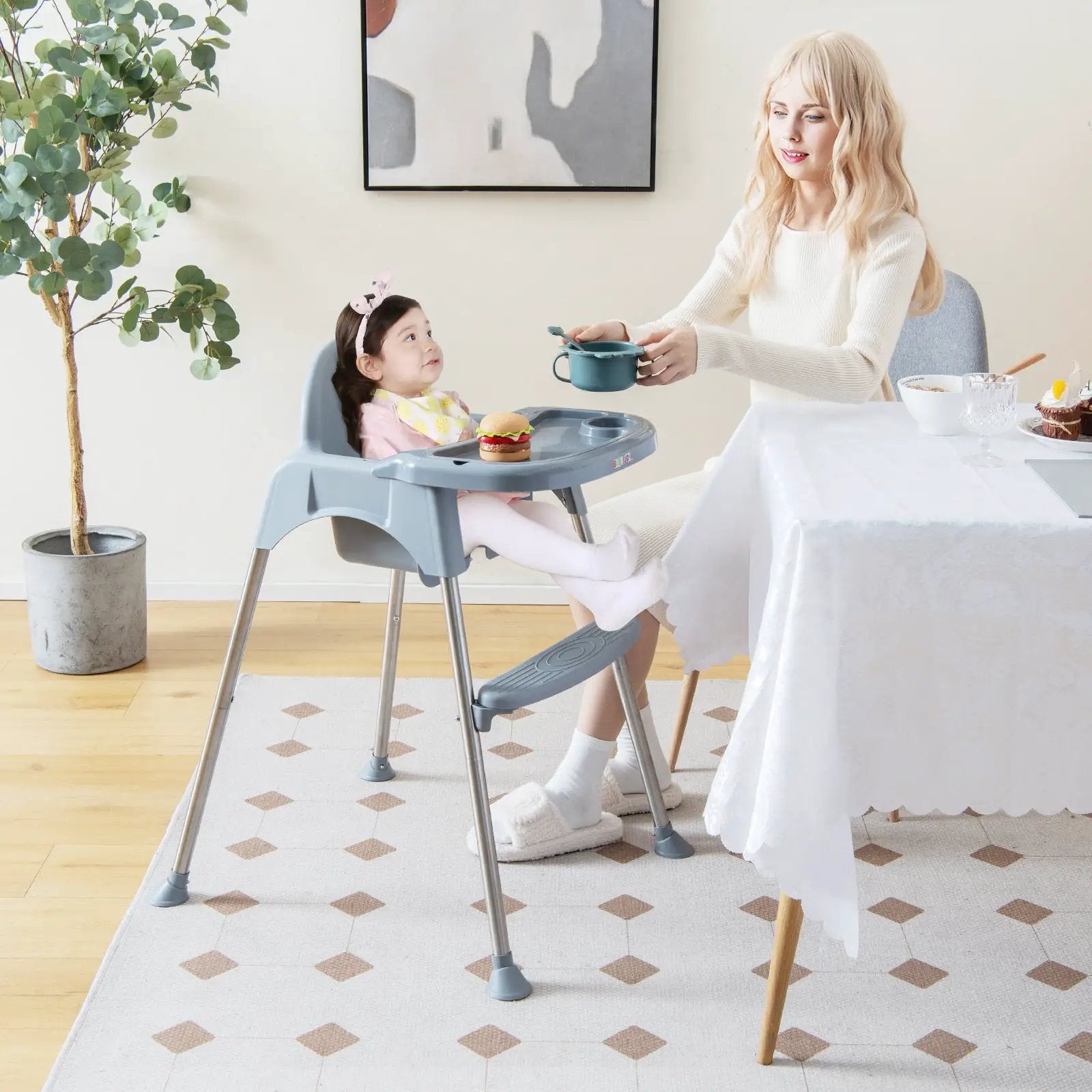 4-in-1 Convertible Baby High Chair with Removable Double Tray by DirectDeals