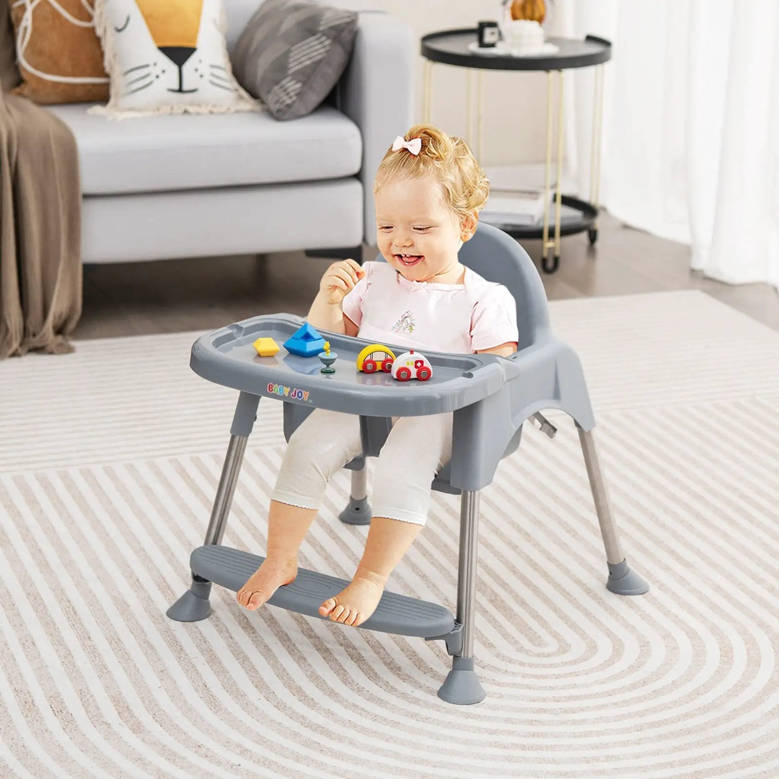 4-in-1 Convertible Baby High Chair with Removable Double Tray by DirectDeals