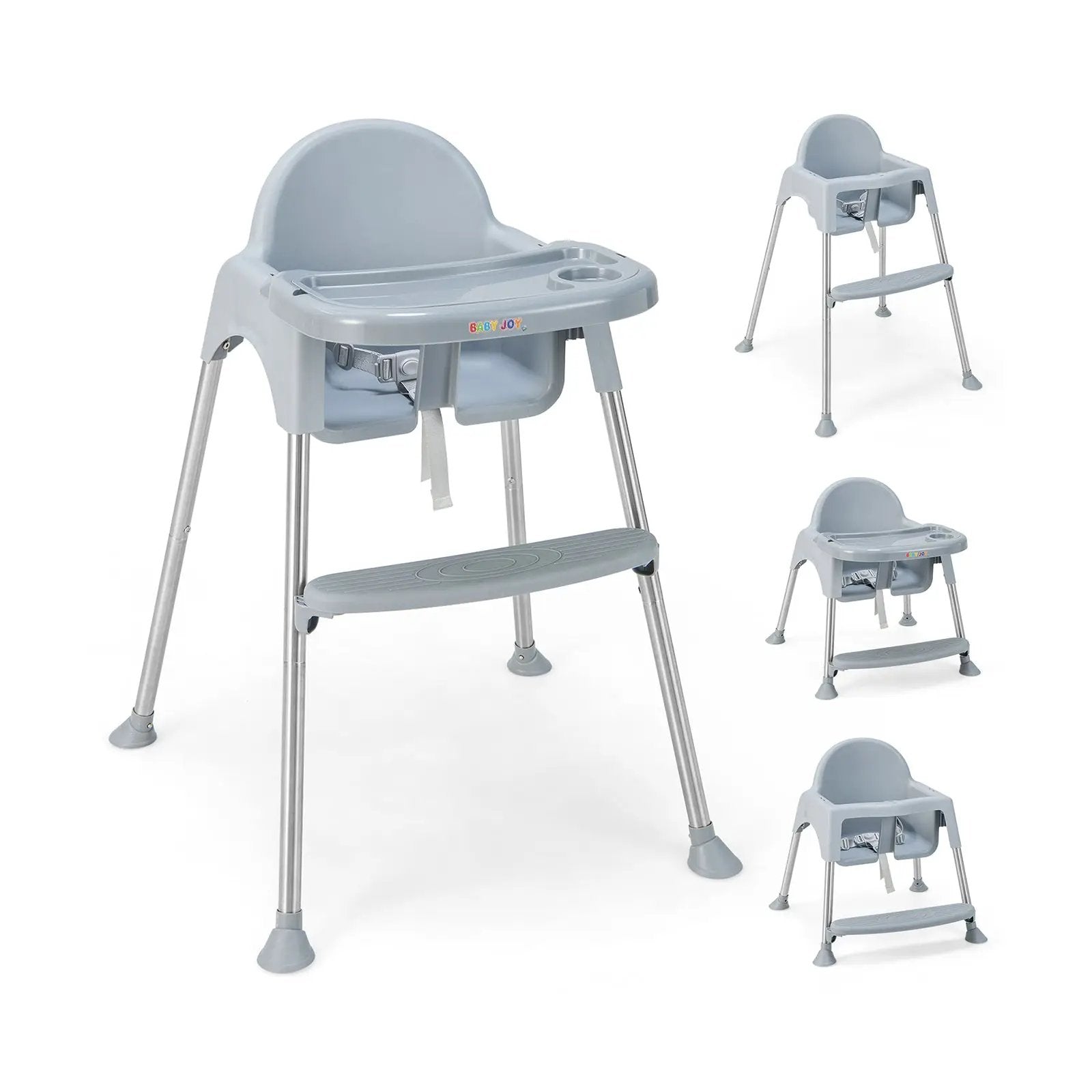 4-in-1 Convertible Baby High Chair with Removable Double Tray by DirectDeals