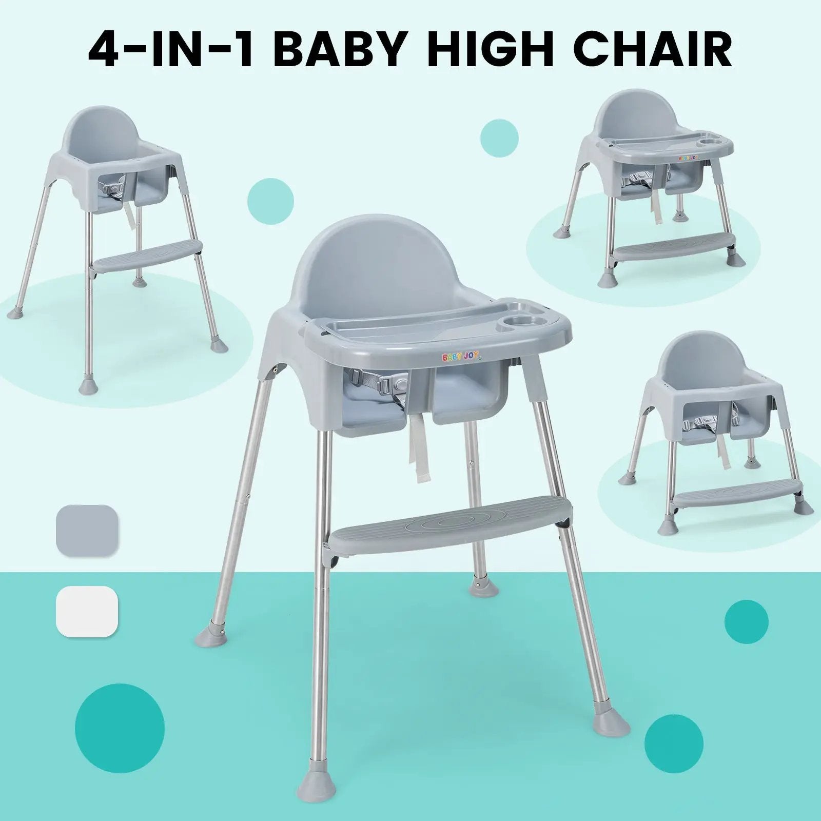 4-in-1 Convertible Baby High Chair with Removable Double Tray by DirectDeals
