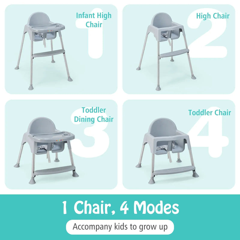 4-in-1 Convertible Baby High Chair with Removable Double Tray by DirectDeals