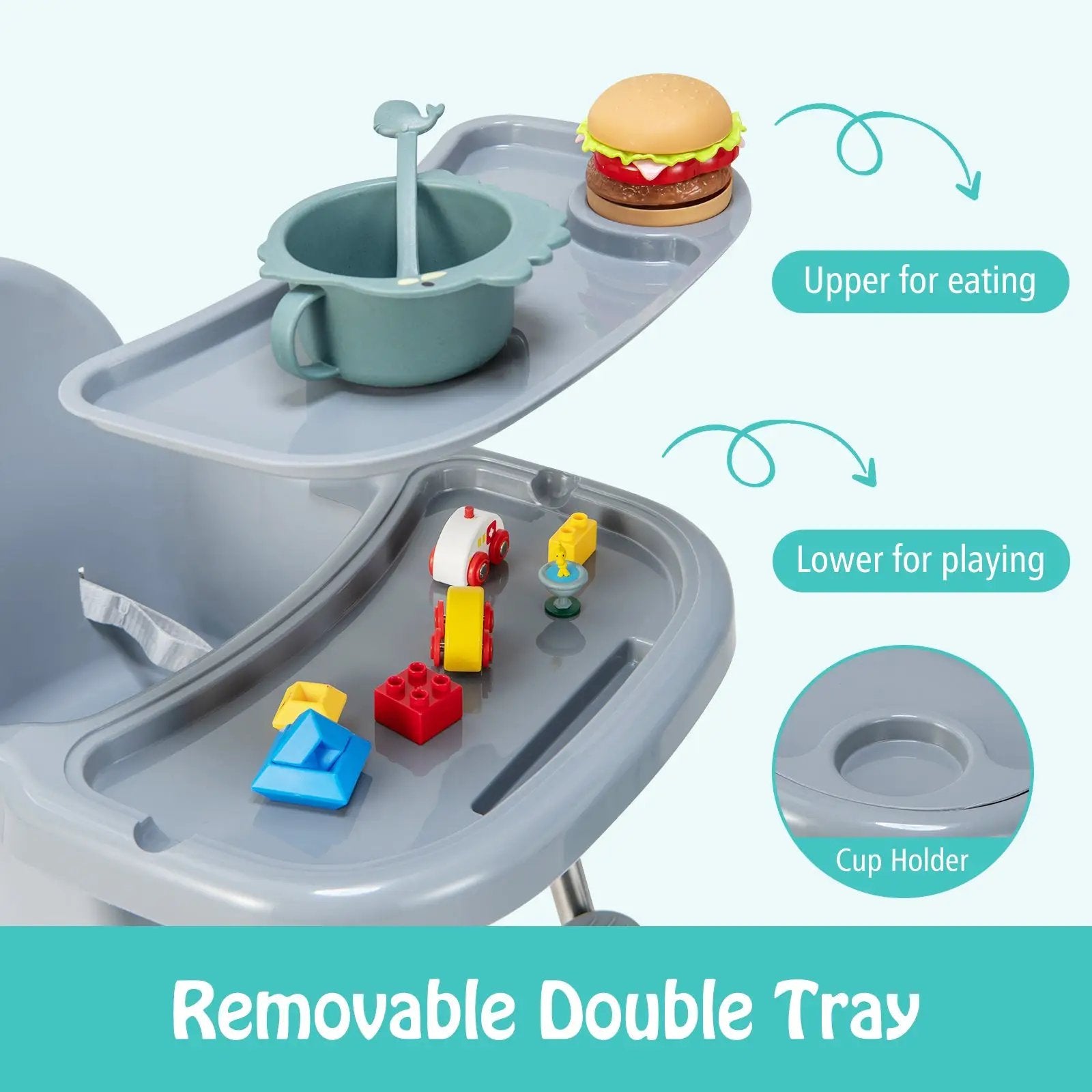 4-in-1 Convertible Baby High Chair with Removable Double Tray by DirectDeals