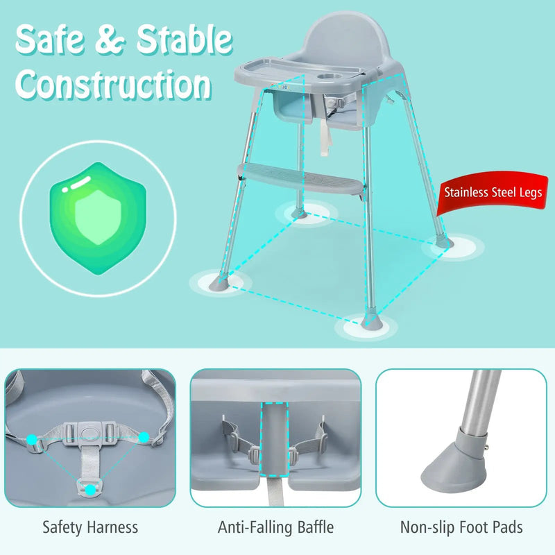 4-in-1 Convertible Baby High Chair with Removable Double Tray by DirectDeals