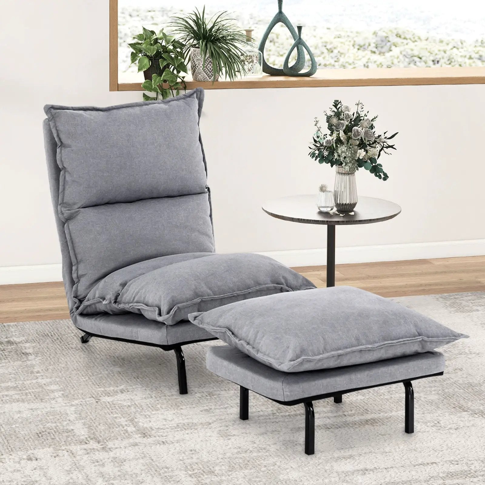 Modern Armless Accent Chair with Ottoman for Living Room-Gray by DirectDeals