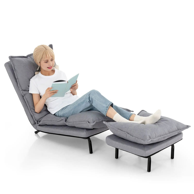 Modern Armless Accent Chair with Ottoman for Living Room-Gray by DirectDeals