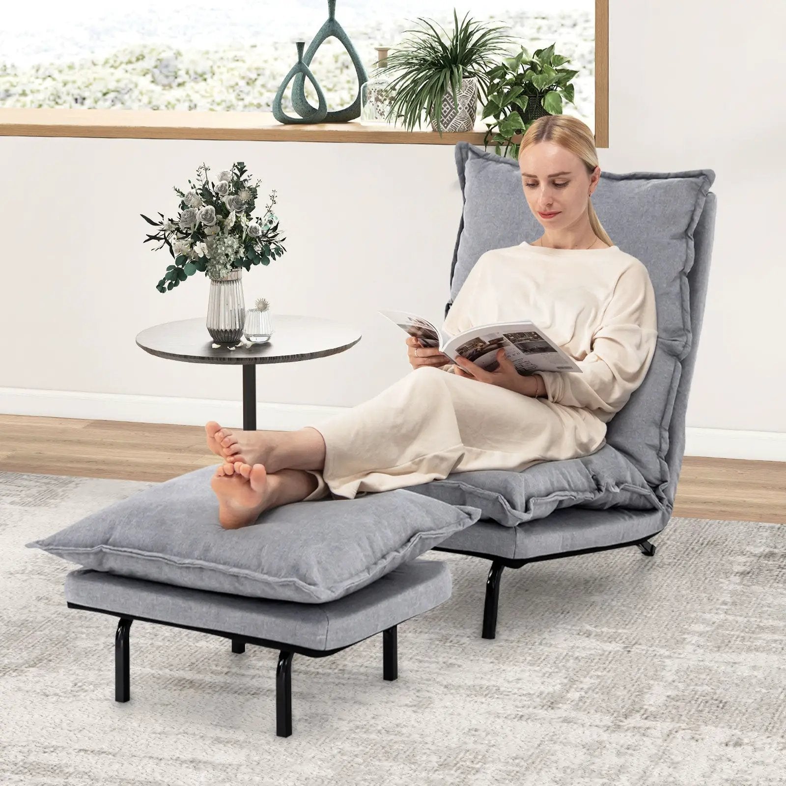 Modern Armless Accent Chair with Ottoman for Living Room-Gray by DirectDeals