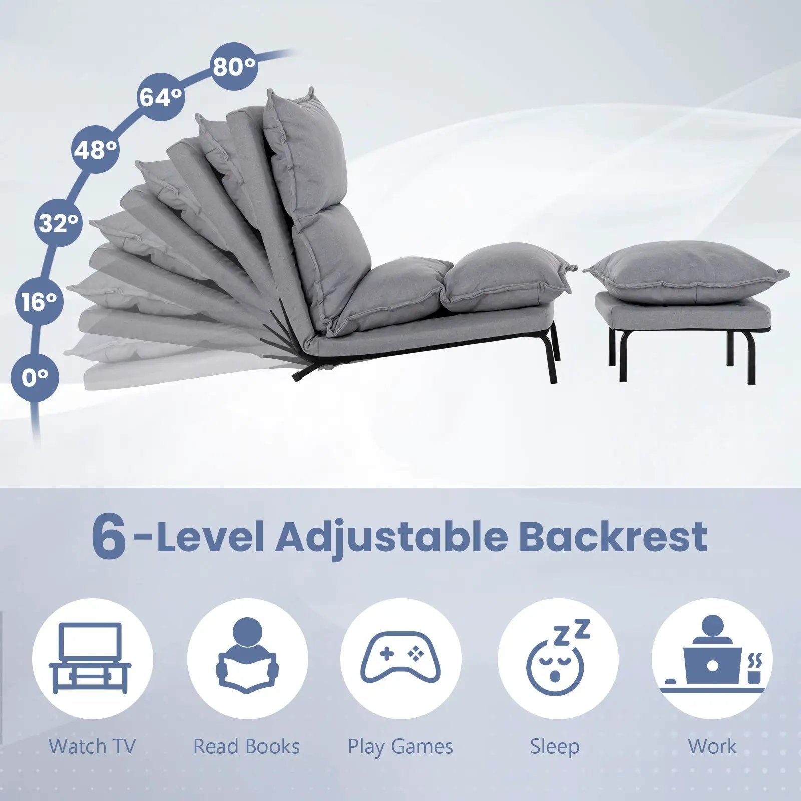 Modern Armless Accent Chair with Ottoman for Living Room-Gray by DirectDeals