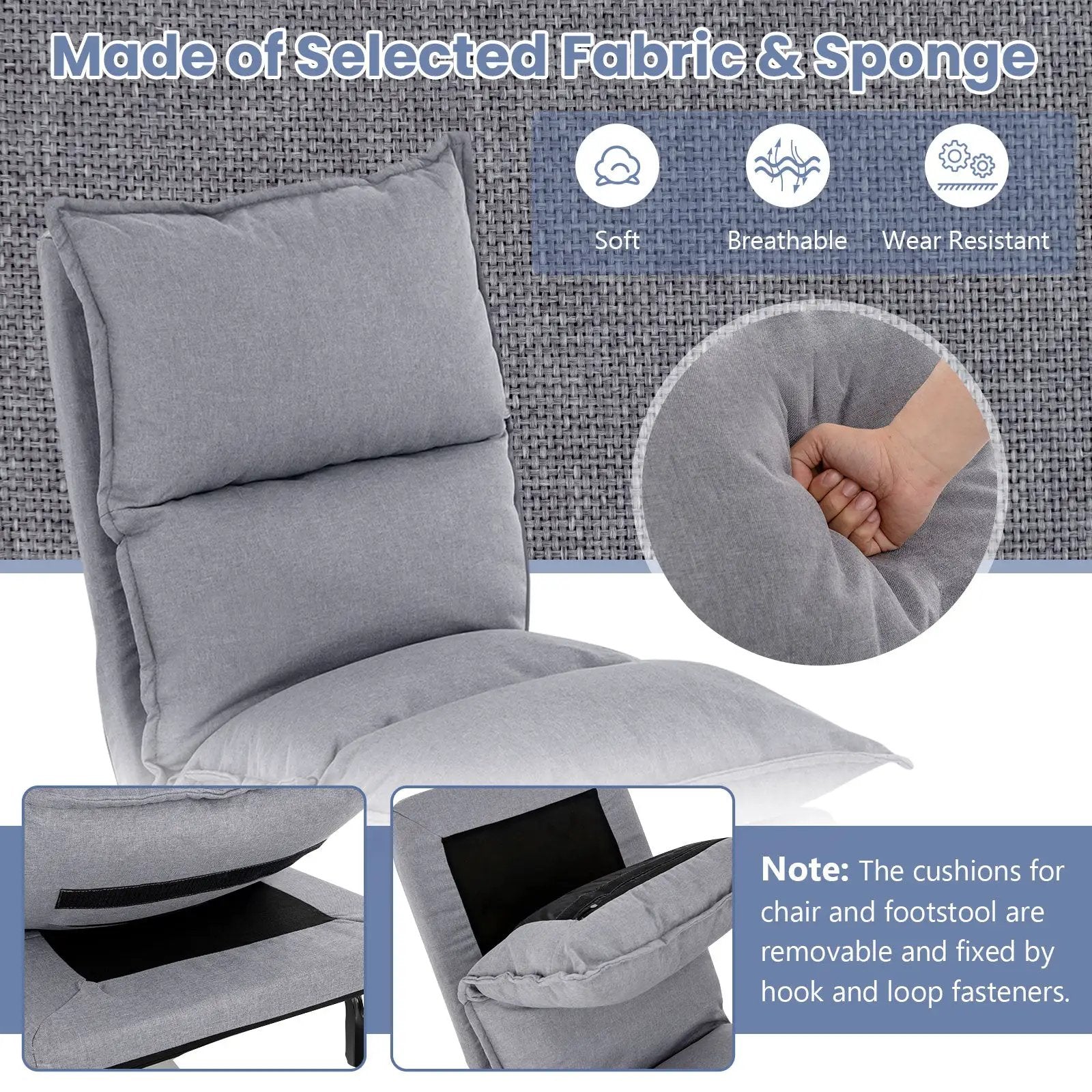 Modern Armless Accent Chair with Ottoman for Living Room-Gray by DirectDeals