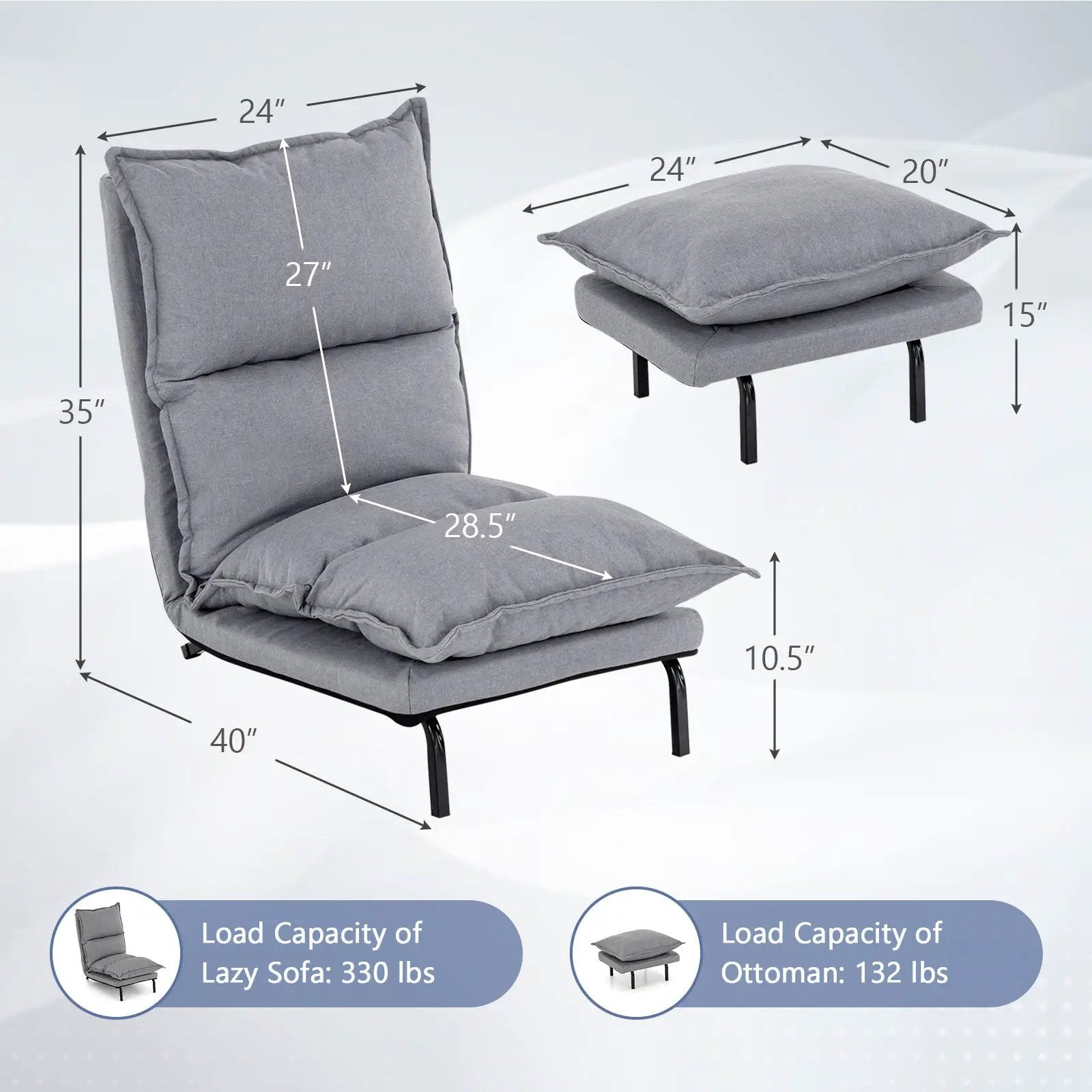 Modern Armless Accent Chair with Ottoman for Living Room-Gray by DirectDeals