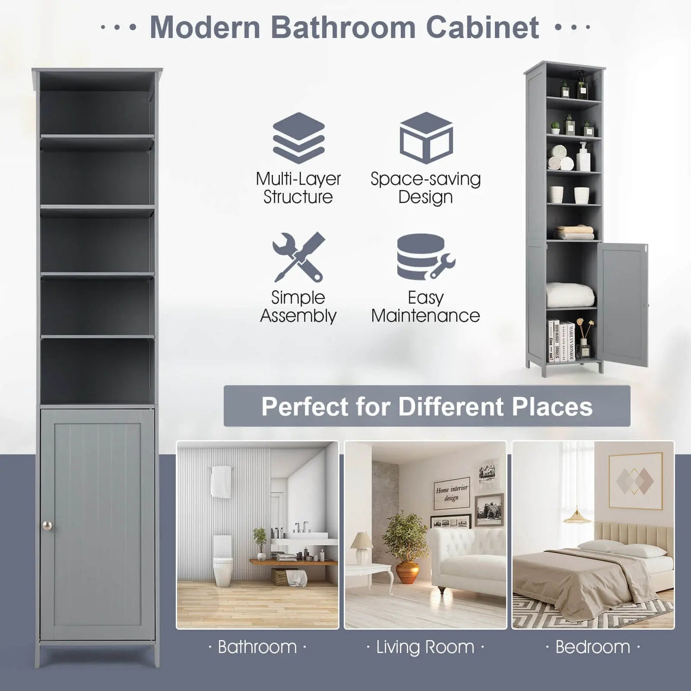 72 Inches Free Standing Tall Floor Bathroom Storage Cabinet by DirectDeals